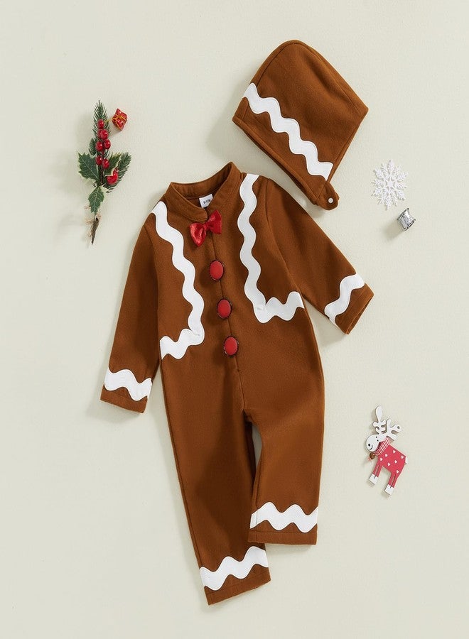Ayalinggo Baby Gingerbread Man Costume Newborn Infant Christmas Outfit Toddler Kids Ginger Bread Outfit Romper Jumpsuit Hat (Khaki, 2-3T) - Image 5